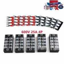 5 Pcs 600V 25A 4P Dual Row Barrier Terminal Block + 10 x Terminal Stripes