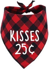 Dog Valentines Day Scarf, Plaid Pet Bandana Triangle Bibs Kerchief