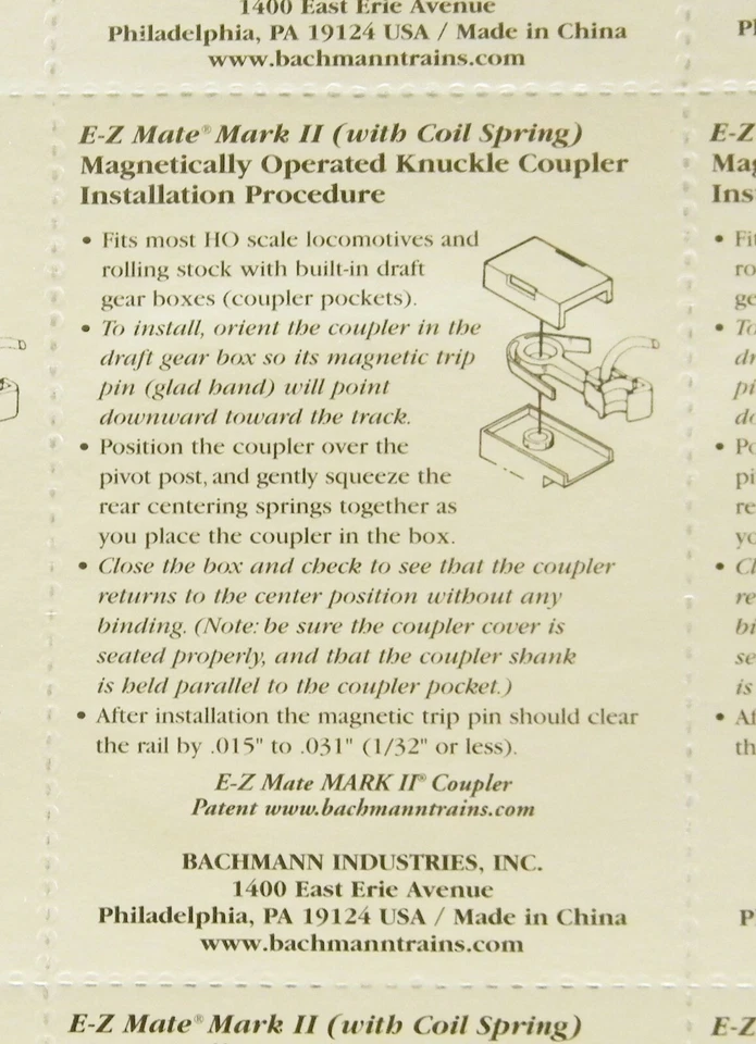 BACHMANN 78028 HO EZ MATE UNDER SHANK KNUCKLER COUPLER MEDIUM BAC78028-(12) NEW - Image 4 of 4