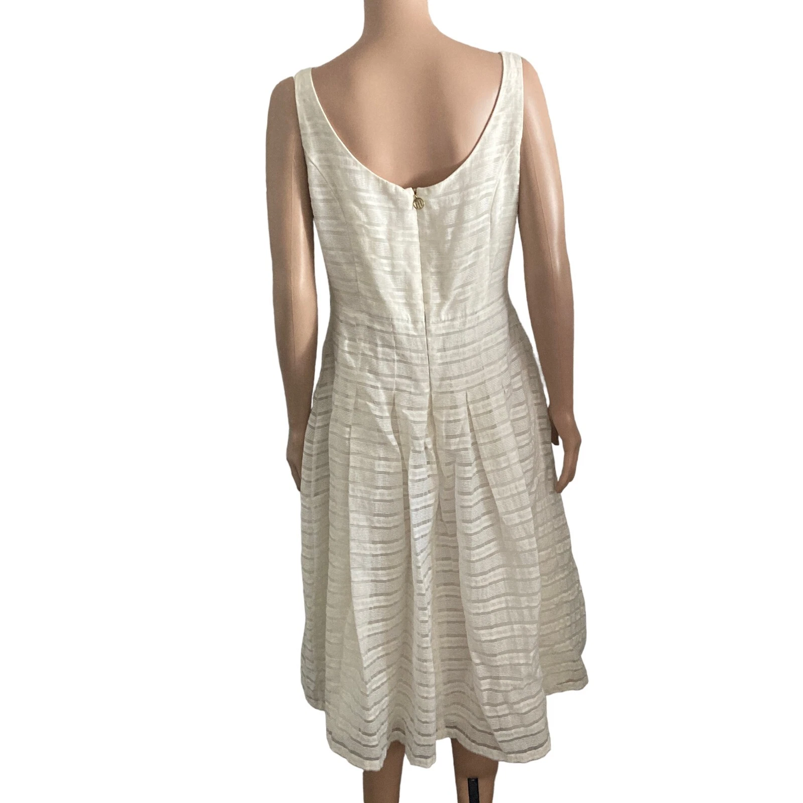 OFF WHITE Tommy Hilfiger abito swing donna 12 bianco sporco misto lino floreale estate primavera