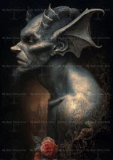 FANTASY DEMON PORTRAIT ART PRINT, Fantasy Creature Poster, Elegant Monster Decor