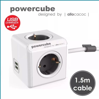 PowerCube Extended 2 x USB Mehrfachsteckdose 1,5m Verlängerungskabel allocacoc