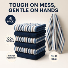 6-Pack Blue Cotton Kitchen Towels 16x26  Striped Dish Towels  Absorbent Set