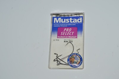 Mustad Pro Select Worm Fish Hooks Size 1/0 Black Mega-Bite 37177bln