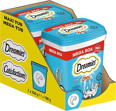 Dreamies Klassiker Katzensnacks mit Lachs   Traumhaft knusprige Taschen 2 x 350g