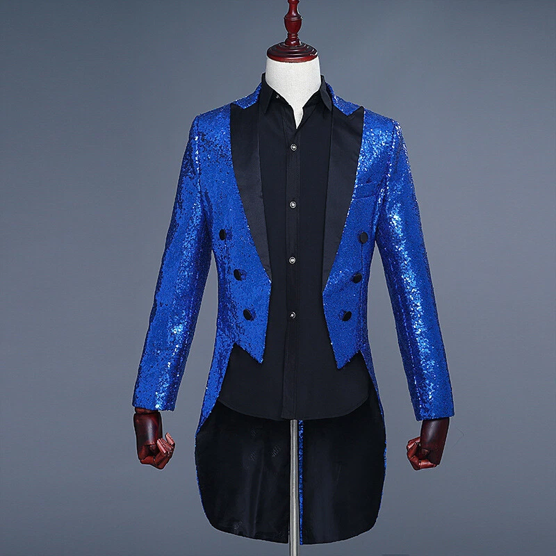 Men's Sequin Tailcoat Stage Performance Dress Jacket Nightclub Parka Coat - Изображение 3 из 4