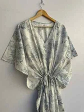 Indian Vintage 100% Cotton Long Beach Maxi Kaftan Dress One Size Caftan Kimono