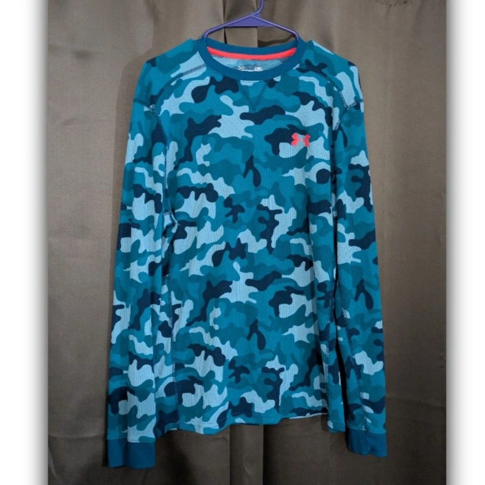 Under Armour Mens Long Sleeve Shirt Cold Gear Blue Black Camo Pattern L Military