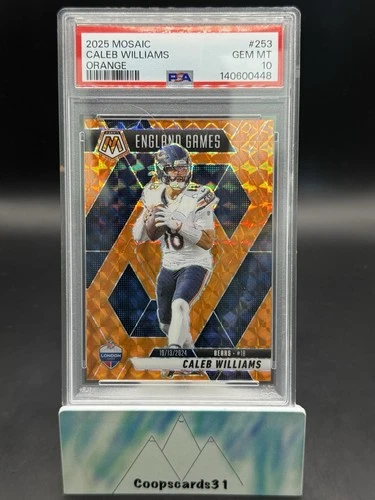 2025 Panini Mosaic Orange CALEB WILLIAMS 18/199 PSA 10 💎 BEARS JERSEY #MATCH🔥