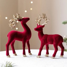 2pcs Christmas Reindeer Family Glitter Elk Ornament Window Display Scene Decor