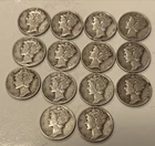 14 SilverMercury Dimes .90 %  Better Grade Full Dates Equals 1 Oz Silver. Nice