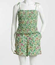 Polo Ralph Lauren Big Girl's Green Floral Smocked Cotton Batiste Romper Size 14