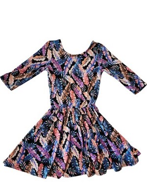 Pixie Lane Girls Fit &Flare Feather Print Dress 9/10 Multicolor Criss Cross Back