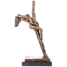 Bronzeskulptur Erotisch Weiblich Akt Statue Bronzefigur an Stange Frau H.44cm