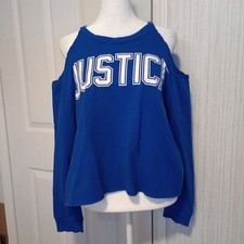 Justice Active Girls Cold Shoulder Sweatshirt Size 18 Plus Navy Cut Off EUC