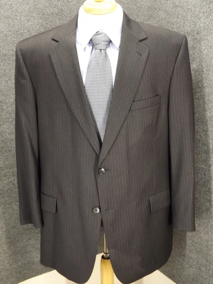 Traje Jos A Bank 46R 38x30 Azul Marino Rayas 100% Lana Plisado Pantalón Firma 2Btn Foto 2 de 4