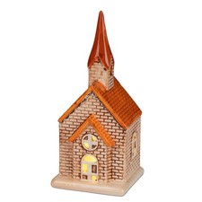 LED Dekoobjekt Kirche H. 21cm creme orange aus Steingut Formano