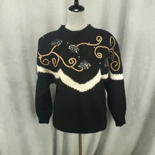 Vintage Sweater Womens Medium Mohair Angora Pearl Accent Rope Trim Cottagecore