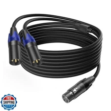LanSenSu XLR Female to 2 XLR Male Patch Y Cable - 10ft Balanced Microphone Sp