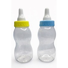 NEW Baby Bottle Piggy Bank Set of 2 Clear PVC Coin Banks Kids Yellow Blue