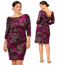 Adrianna Papell Metallic Burnout Velvet Cowl-Back Dress  in Black-Violet  sz 18W