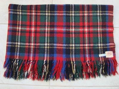 Vintage Kayso Plaid Prinz Charles Tartan Wolle Tasseled Reisedecke-c1960