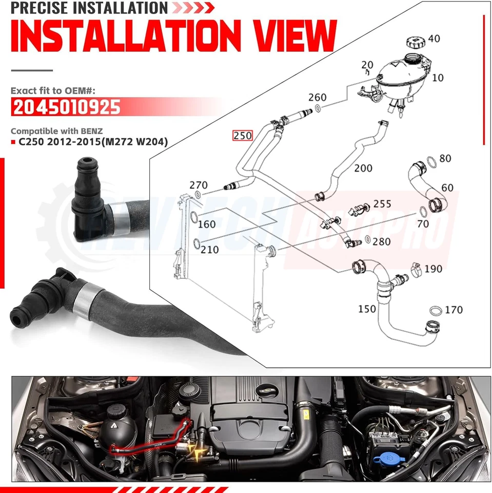 Coolant Reservoir Hose for Mercedes Benz C/E 200/250 M272 W204 W212 2045010925 Foto 3 de 4