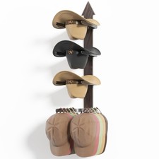 Cowboy Hat Rack Wall Mount Holds 4 Hats Wooden Rustic Western Hat Organizer