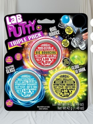JA-RU Lab Putty Triple Pack Lot of 2, 6 Tins Glow, Clear, Bounce Slime Toy Age4+