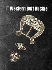 Western 3 Pcs 1  Wide Leather Belt Buckle Set With Cross  Crystals