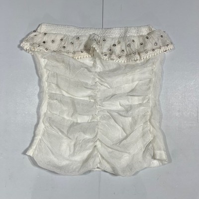 Katia Y2K Renfair Fairy Boho Coquette Smocked Tube Top Rhinestone Womens Small