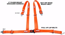 OFF ROAD BUGGY BELT FLOOR MOUNT SEAT BELT 4 POINT 2" RACING HARNESS ORANGE
