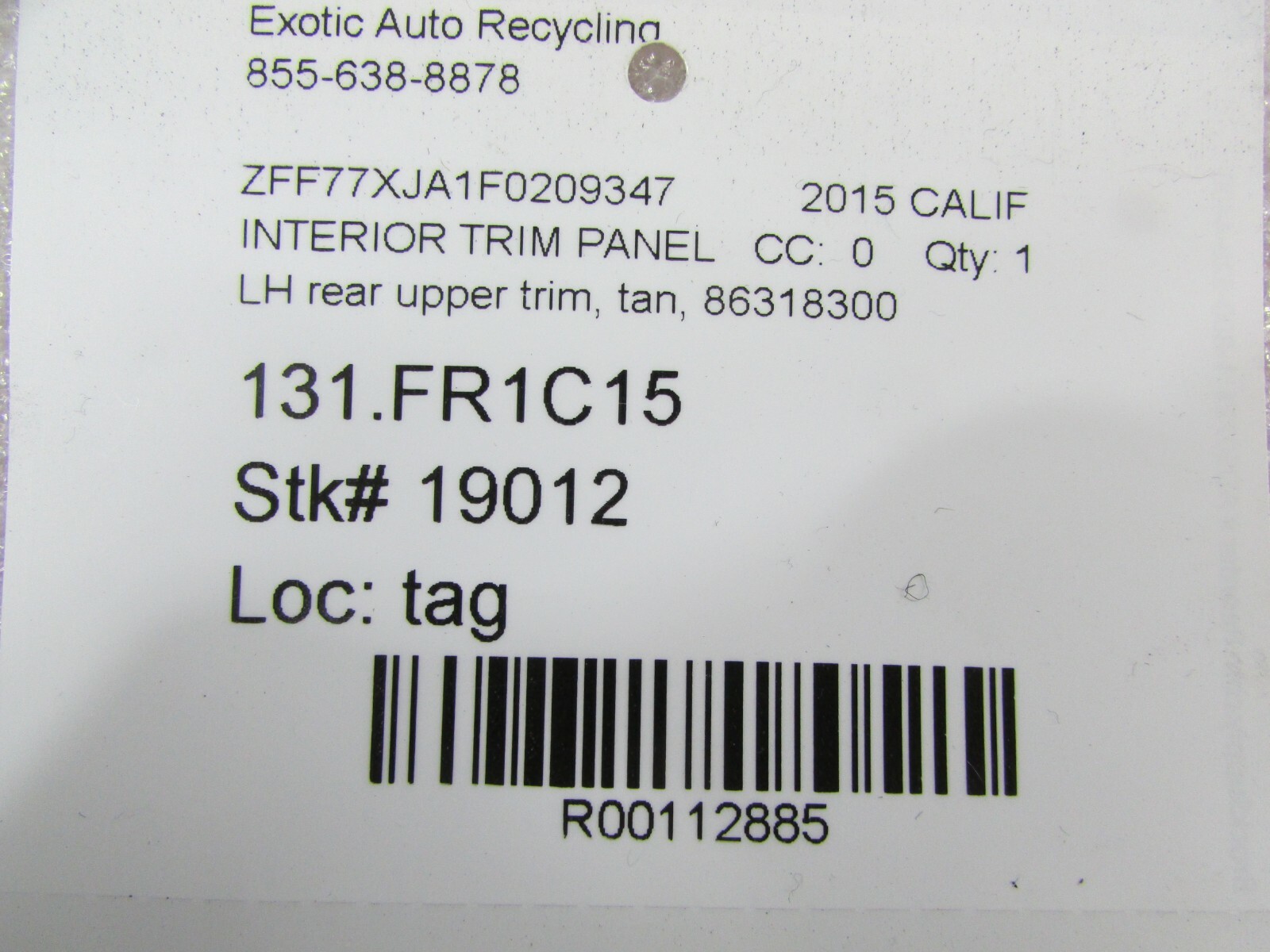 Ferrari California T, LH, Left, Rear Upper trim, Used, P/N 86318300