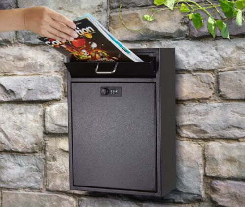 Mailbox Slot Drop Box Wall Mount Secure Locking Cabinet Heavy Duty Steel Black - Picture 7 of 9