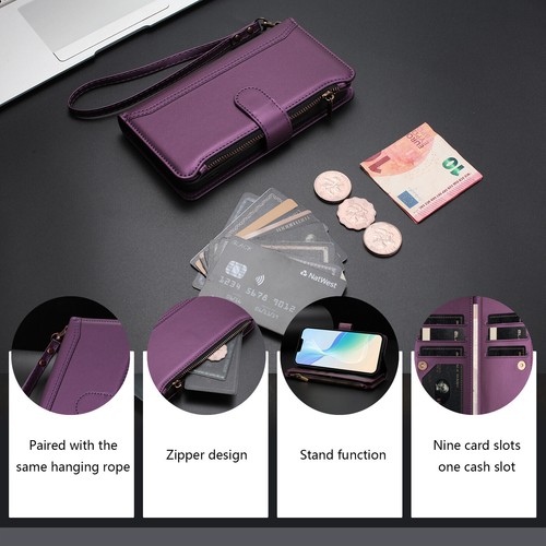For iPhone 16 16Pro 16Max 15 Pro Max 16 E Leather Wallet 9 Cards Flip back Cover - 第 9/13 張圖片