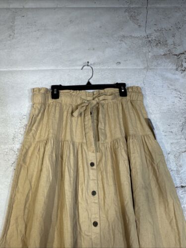Women’s Tie Waist Button- Front Midi Skirt Universal Thread Tan XL - Picture 4 of 10