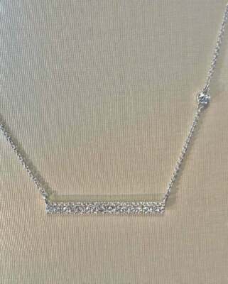 1Ct Round Cut Pave Diamond Bar Pendant Necklace 18K White Gold Over No Chain