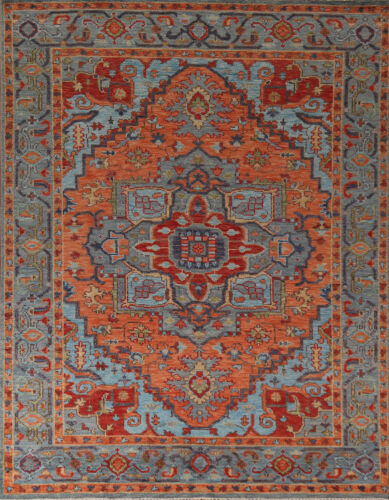 Orange Heriz Serapi Indian Hand-Knotted Rug for Living Room 8x10 ft - Picture 1 of 20