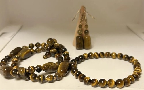 Cat Eye Brown Bracelets & Earrings Vintage Set Jewelry - Picture 5 of 5