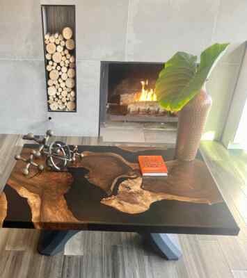 Solid Black Epoxy Dining Counter Top For Living Room Center Furniture Decor