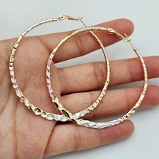 Women's Jewelry Tri-Color Gold Plated 4mm Hoop Earrings 2.4in D Oro Laminado