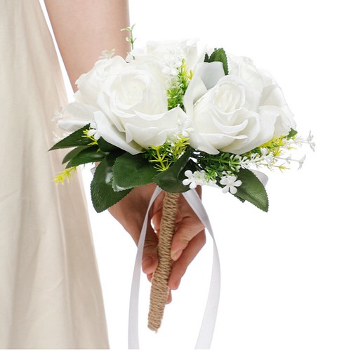Bridal Bouquets Rose Artificial Flowers Fake Bouquet Floral Wedding Party Decor - Picture 7 of 11