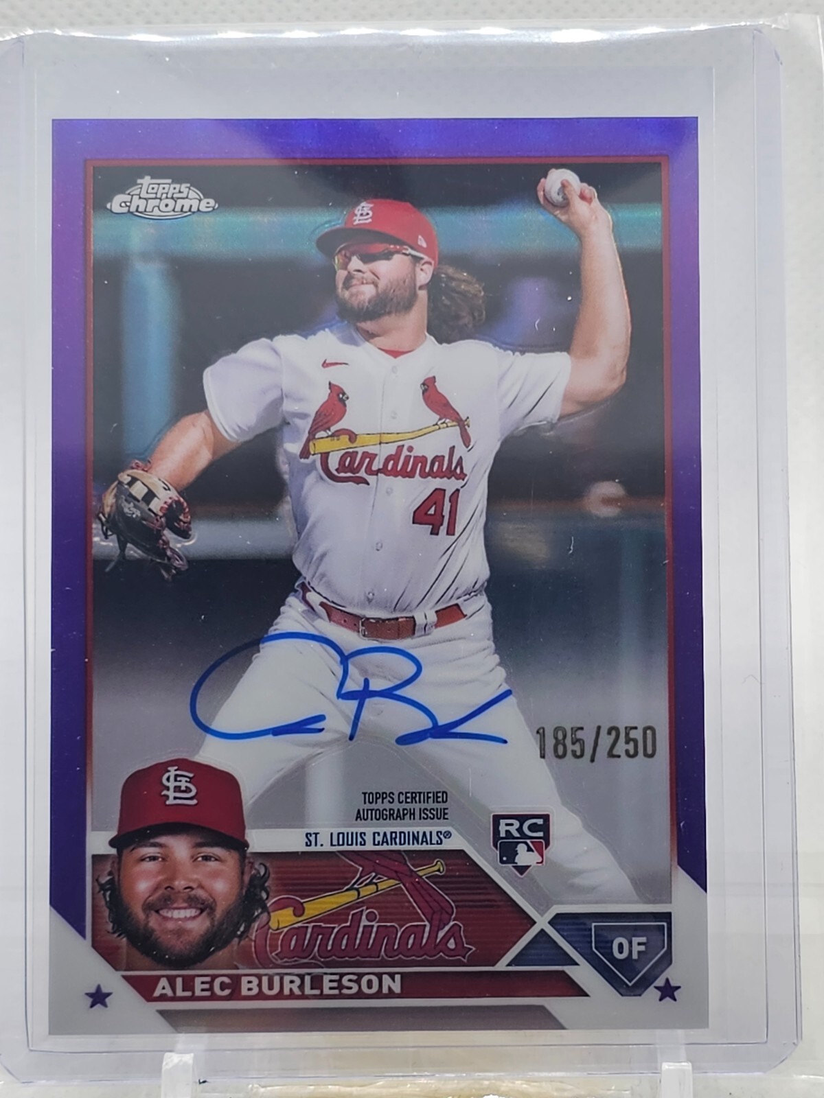 2023 Topps Chrome Baseball Alec Burleson Purple Refractor Auto RC /250