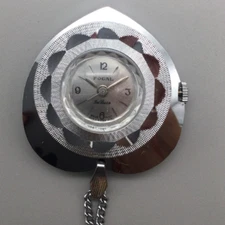 Vtg Focal De Luxe Pendant Necklace Watch 37mm Women Silver Tone Manual Wind 22"