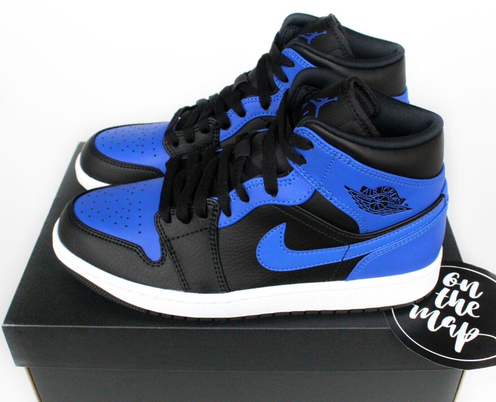 Nike Air Jordan 1 Retro Mid Black Hyper Royal Blue White UK 3 4 5