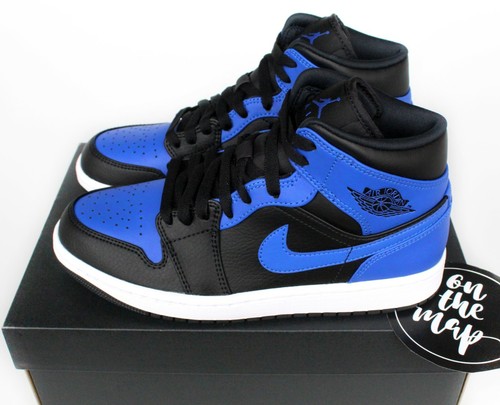 Nike Air Jordan 1 Retro Mid Black Hyper Royal Blue Białe UK 3 4 5 6 7 US Nowe - Zdjęcie 1 z 12