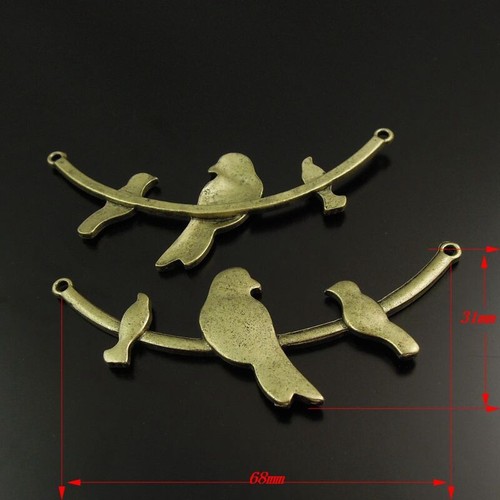 10 piezas Dije de aleación de bronce envejecido Pájaros en rama de árbol Conector colgante 68*31 mm - Imagen 3 de 3