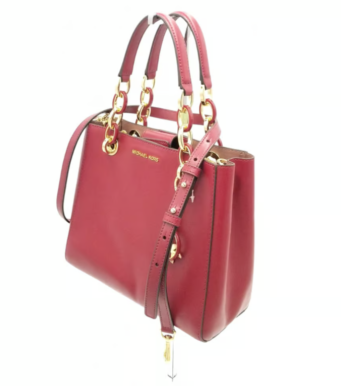 Michael Kors Garnet Red Triple Compartment Tote/Crossbody Bag W/MK