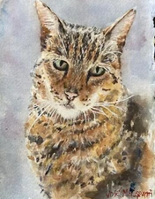 Original Watercolor Small Cat Portrait 7.1/2" x 5.1/2" NOT A PRINT