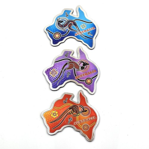 3 Australian Map Kangaroo Aboriginal Dot Art Tin Foil Fridge Magnet Souvenir NEW - Picture 5 of 7